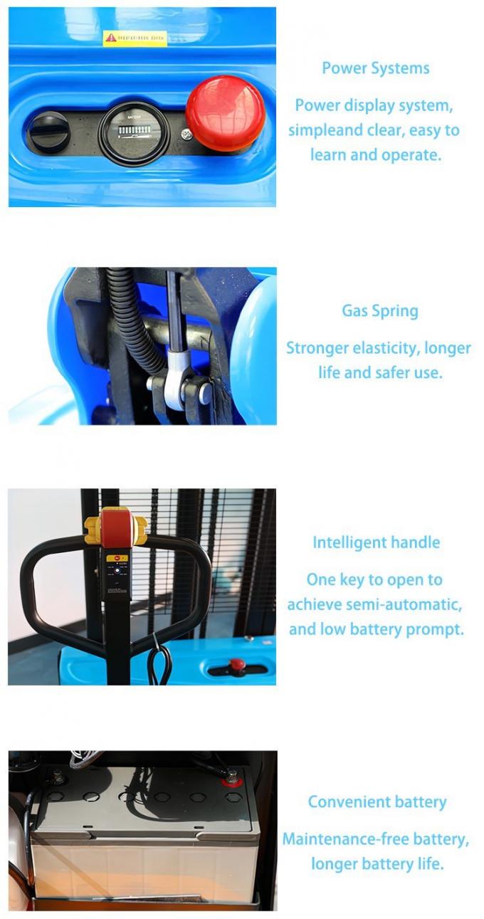 Electric Pallet Truck 1ton 1.6 Ton 2 Ton Pedestrian Type Electric Stacker Forklift Pallet Stacker Power Pallet Fork Lift AC Motor Battery Stacker